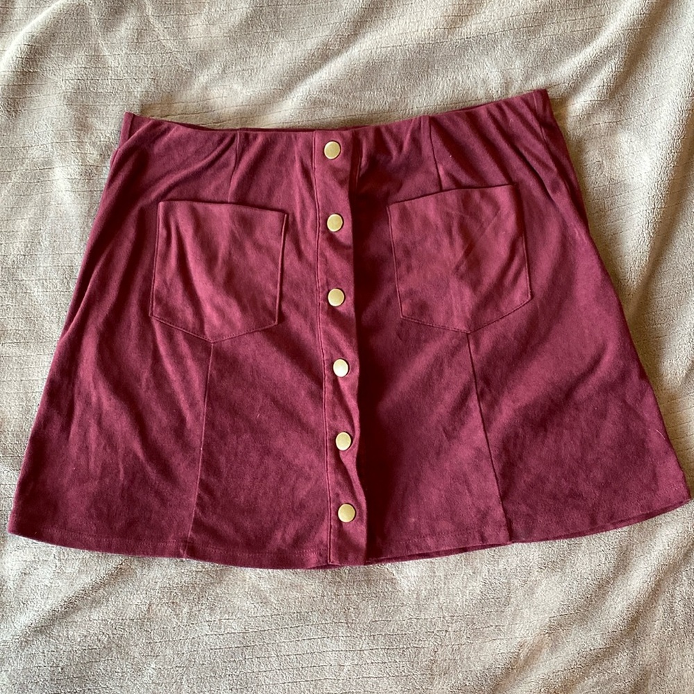 Maroon/burgundy, valore button up skirt